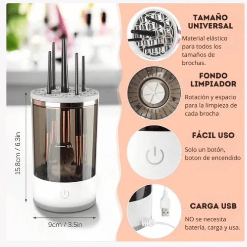 GlowBrush™ - Limpiador Eléctrico de Brochas de Maquillaje - Limpia hasta 4 Brochas a la vez